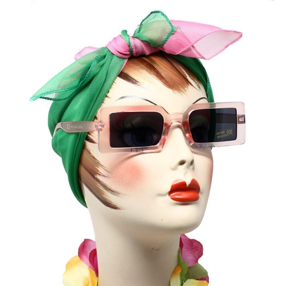 Pink Square Frame Sunglasses Jazz Retro Style Shades w Dark Lens - Hey Viv